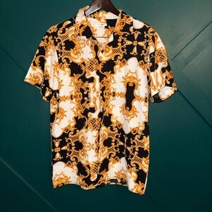 Fashion Nova Black and Gold Baroque Shirt